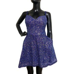 City Studios Women Junior Glittered Fit & Flare Dress Party Blue NWT Size 13/14